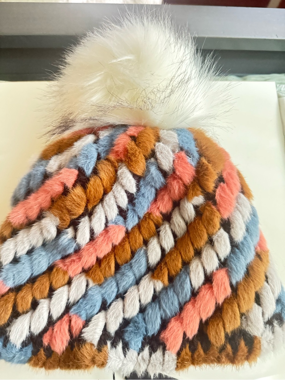 Jocelyn Multicolor Faux Fur Pom Pom Hat NWT